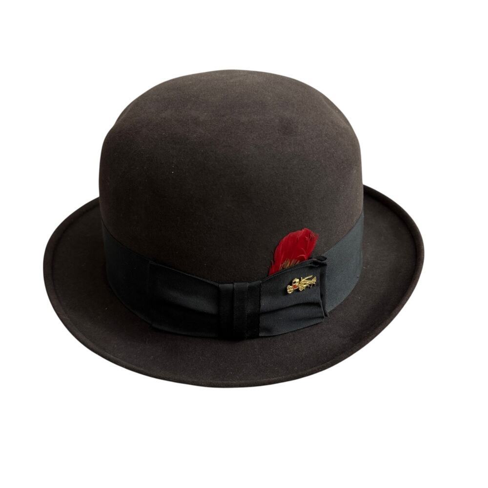 Golden Coach by Dobbs Felt Hat 7 1/8 Mens Ribbon Feather Long Oval Gray Lined